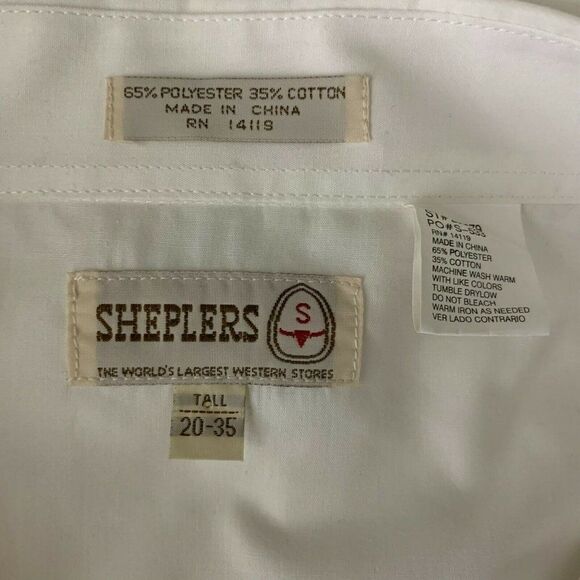 Sheplers Pearl Snap Western Shirt 20 35 Tall White Long Sleeve Pockets One Point - Picture 6 of 6